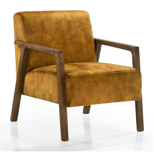 Sillón con estructura de madera y tela dorado miniatura 1