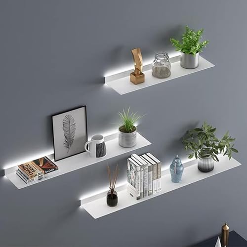 Yyuoqafn 1 estante de exhibición flotante LED con luces iluminadas integradas, estante emisor de metal montado en la pared, estante de exhibición iluminado, estante colgante creativo para sala de