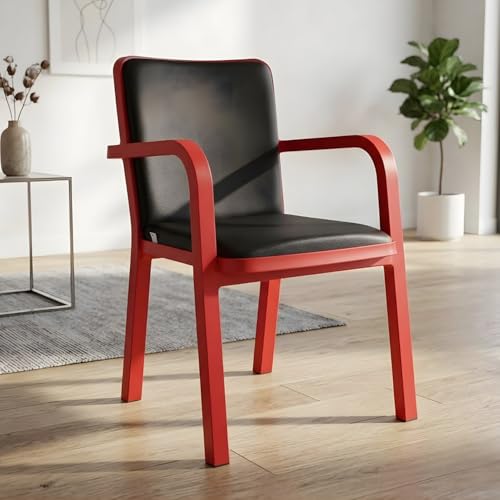 Image of Nilkamal Luxe Full-Back Cushioned Plastic Arm Chair | Stackable Chair | for Home, Living Room, Office, Outdoor, Balconies | Bright Red & Black