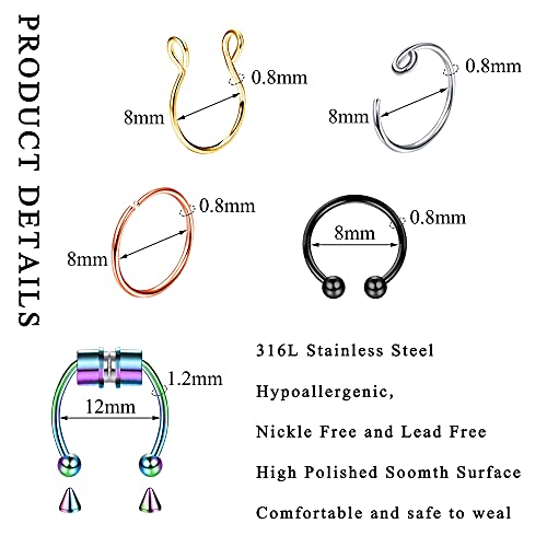 Ubgicig 25Pcs Fake Nose Ring Hoop Magnetic Septum Nose Ring Horseshoe Stainless Steel Fake Septum Fake Nose Ring Faux Lip Ear Septum Ring Non-Pierced Body Jewelry… (25Pcs) #TOP2