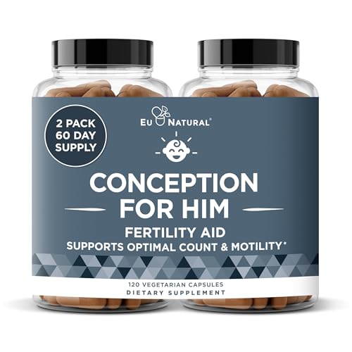Eu Natural Conception for Him - Male Fertility Supplements with Ashwagandha, Folate & Zinc - Sperm Count, Motility & Strength Support - Fertility Support for Men, 120 Vegetarian Capsules