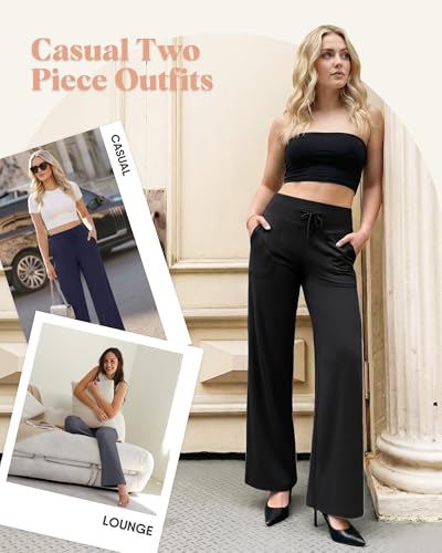 ZOOSIXX Lounge Pants Women - Yoga Pants Wide Leg Pants for Women Gaucho Loose Casual Flowy Palazzo Sweatpants Pajamas Trousers with Pockets for Work Travel Teacher Summer Vacation Beach Black - image 6