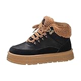 Generisch Winterstiefel mit Schnürung, gefüttert, isoliert, runde Zehenpartie, warme Bequeme Schuhe für kaltes Wetter (Black, 40)