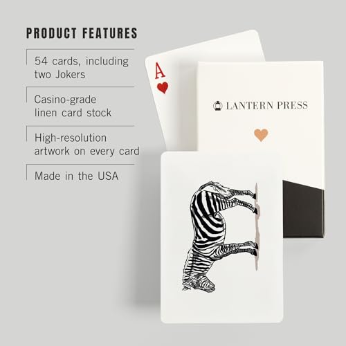 Lantern Press Zebra 52 cartas para póker tamaño estándar miniatura 3