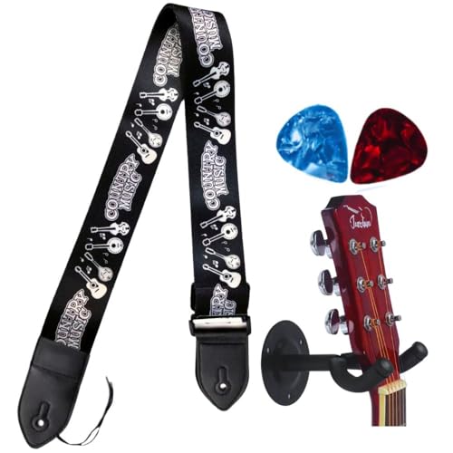 Image of MOCKING BIRD Guitar Belt with guitar wall mount hanger Adjustable Buckle Guitar strap for acoustic Guitar Electric Guitar bass Guitar Hanger with Colourful Plectrum picks