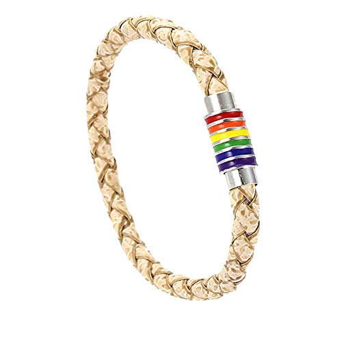 Image of Leather Braided LGBT Rainbow Bangle Bracelet - Gay & Lesbian Pride
