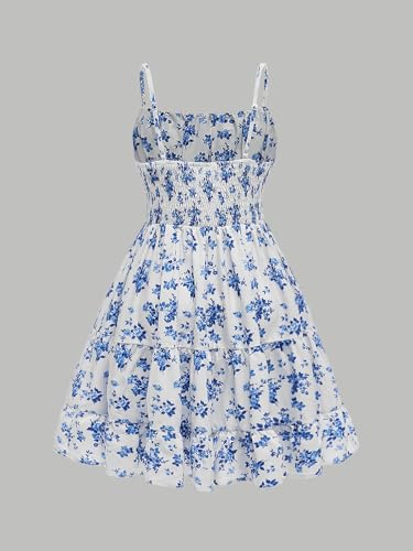 Floerns Girl's Floral Print Sleeveless Ruched Ruffle Hem A Line Cami Short Dress2