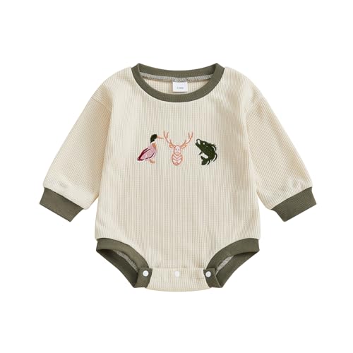 Image of Faithtur Duck Baby Clothes Duck Reindeer Embroidery Sweatshirt Romper Farm Baby Boy Hunting Outfit Infant Boys Fall Clothes