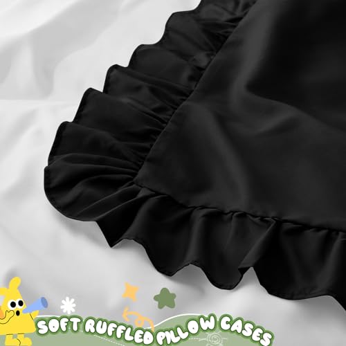 Image of 13 inchx18 inch Toddler Pillow Cases Set of 2, Black Ruffled Pillow Shams Brushed Microfiber Nursery Pillow Cover for Boys Girls, Soft Breathable Machine Washable