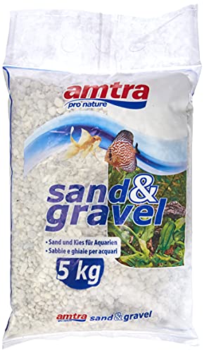 AMTRA GHIAIA, Gravier Aquarium Naturels, Sol décoratif, Gros Grains Blanc Taille 4-8 mm, Format 5kg