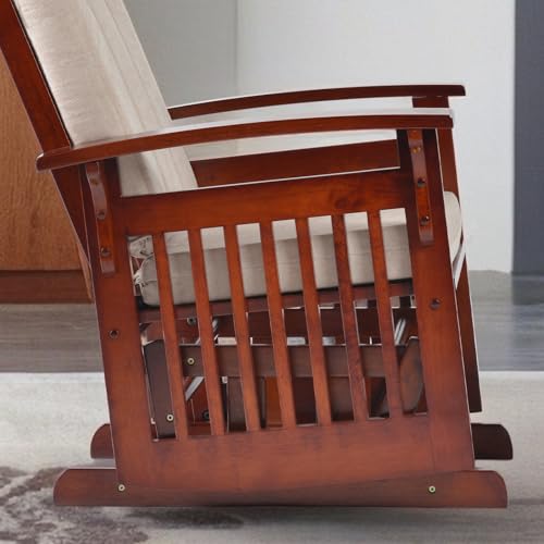 Image of Rocking Chair and Footstool Set Adult Rocking Chair for Nursery Features Solid Wood Base Living Room Rocking Chair Easy Assembly (Beige)