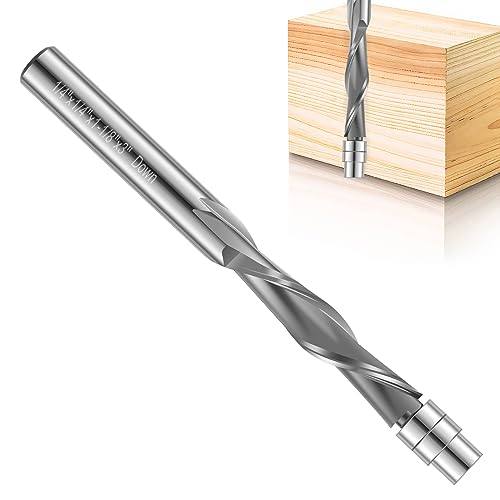 Downcut Spiral Flush Trim Router Bit, Sturdy Carbide Flush Cut Router Bit with 1/4inch Shank, Double Bearing 1-1/8 Inch Cutting Length 3inch Overall Length for Softwood Hardwood