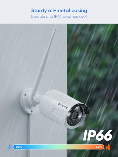 SANNCE Überwachungskamera Set mit 4 X 5MP, 10CH NVR Kabellose Überwachungskamera, AI Human Detection, IP66 Wasserdicht, Unterstützt Alexa, Zwei-Weg-Audio