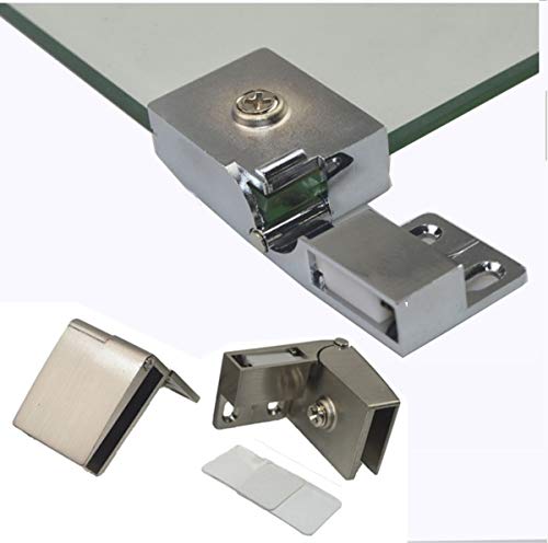 Preisvergleich Produktbild 1 Paar rahmenlose Glastürscharniere für Weinschrank, Vitrinenschrank, eingebettete Seitenmontage, Glastürscharnier, gebürstetes Nickel