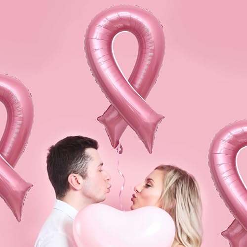 Image of Breast Cancer Pink Ribbon Balloons Ribbon Shaped Foil Balloon Breast Cancer Awareness Aluminum Balloons Set for Party Decoration Fundraising Event Supplies 3PCS