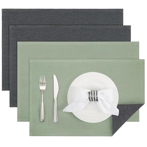 Banchif Platzsets Leinenimitat Platzsets Abwaschbar Tischsets DoppelseitigenTischsets Stoff Platzdecken maschinenwaschbar 30 x 45 cm (Grau Salbeigrün Rechteckig Satz von 4)