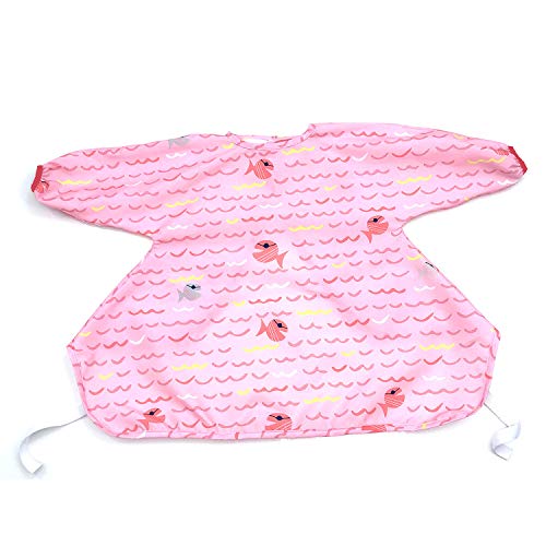 Long Sleeve Baby Bib, Attaches to Highchair, Waterproof & Portable (Pink Fish)4