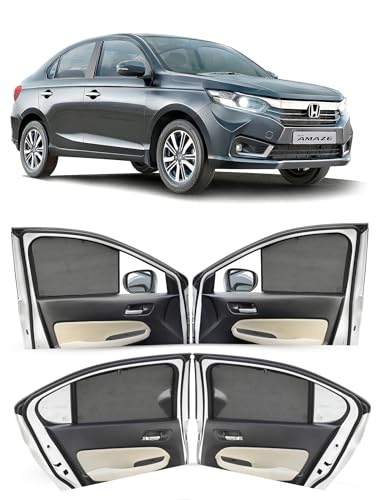 Image of Autofact Car Sunshades for Honda Amaze (2018 to 2024), UV Protection, Useful Car Accessories, Custom fit Sun Shades for Side Windows, Set of 4