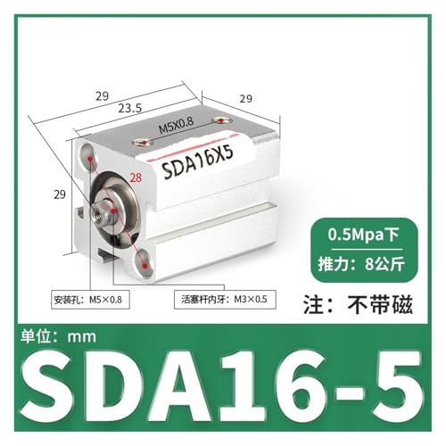 Cilindro neumático mini SDA16-5 de aluminio con vástago de carrera corta 3