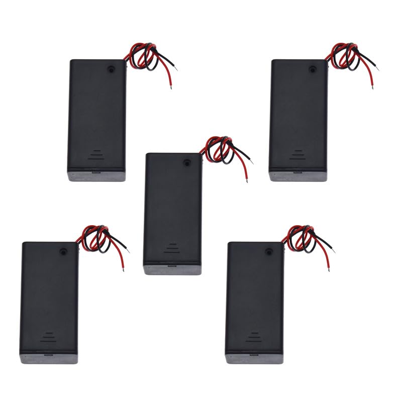 5PCS Battery Holder Box Case 9V with Wire Lead ON-OFF Switch and Cover