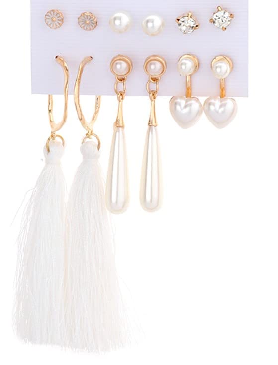 ANNA CREATIONS Latest Stylish Golden combo of Resin Tassel pearl stud hoop earrings set for Women Girls (49) (B0B4DHTTYY) Amazon Price History, Amazon Price Tracker