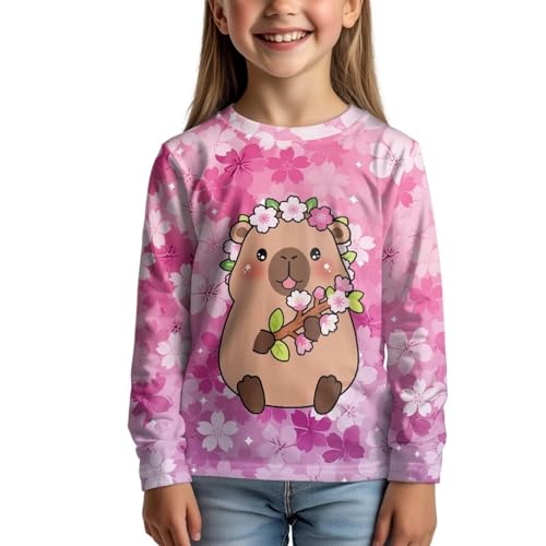Image of Girls Cartoon Print Long Sleeve Graphic Tee Casual Crew Neck T-Shirts for 3-16 Years Little Girls