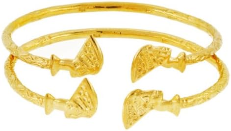 Better Jewelry Solid Sterling Silver West-Indian Bangle Set Plated with 14K Gold (MADE IN USA)