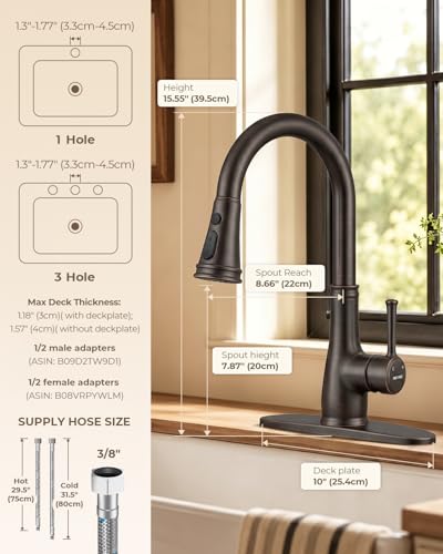 Image of WEWE Vintage Kitchen Faucet with Pull Down Sprayer, Stainless Steel 1 or 3 Hole High Arc Single Handle Antique Sink Faucet for Classic Modern Ktichen, Oil Rubbed Bronze Bar & Prep Sinks