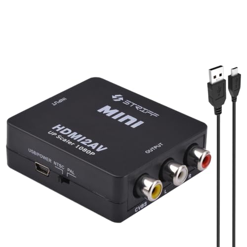 Image of STRIFF VideoBridge HDMI to RCA Converter Adapter, HDMI to AV CVBS Composite Video Audio Converter, PAL /NTSC Support, USB Powered, 1080P Compatible for TV, PC, Laptop, Fire TV Stick