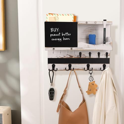 Vtrvt Rustic Key And Mail Holder For Wall, Wall Mounted Key Hooks With Mail Holder, Hanging Entryway Organizer, Farmhouse Wall Decorative With 16 Key Hooks, Shleves, Mail Holder And Chalkboard thumb #5