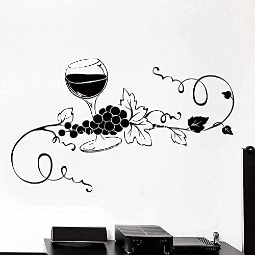 KAIYUANS Vinilo adhesivo de pared extraíble - Mural de uvas y copas de vino, perfecto para el salón o la cocina. Un inspirador arte de pared, negro, 70 x 42 cm, añade encanto a tu espacio.