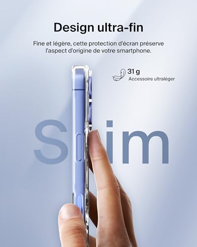 Belkin SheerForce Coque de Protection pour iPhone 16 (Compatible MagSafe, Design Fin, Protection antimicrobienne, antirayure, magnétique et Anti-impacts, Transparent)