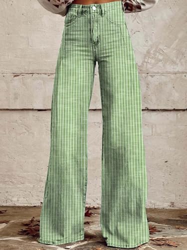 Women Y2K Striped Jeans Casual High Waist Button Flare Denim Pants Loose Fit Wide Leg Boyfriend Trousers with Pockets2