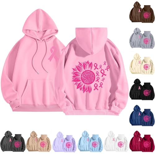 Sudaderas con capucha de concientización sobre el cáncer de mama para mujer, sudaderas con cinta rosa, regalos para el cáncer de mama, camisetas de gran tamaño, sudaderas rosadas divertidas con