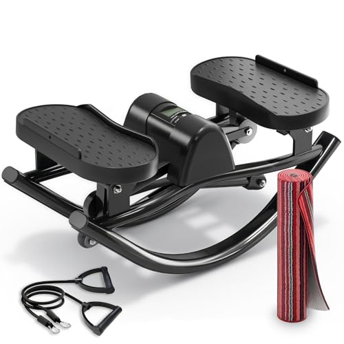 Image of FineWay Upgraded Rock Stepper 2.0 for Exercise at Home, Rocking Stepper Side to Side, Low-Impact Knee-Friendly Exercise Machine with Resistance Bands, LCD Monitor & 330 LBS Capacity, Full Body Workout