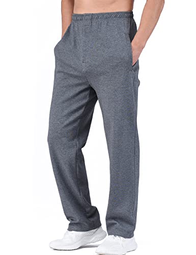 Zoulee Men's Open-Bottom Sports Pants Sweatpants Trousers Zip Fly Closure Thin Dark Grey L #TOP1