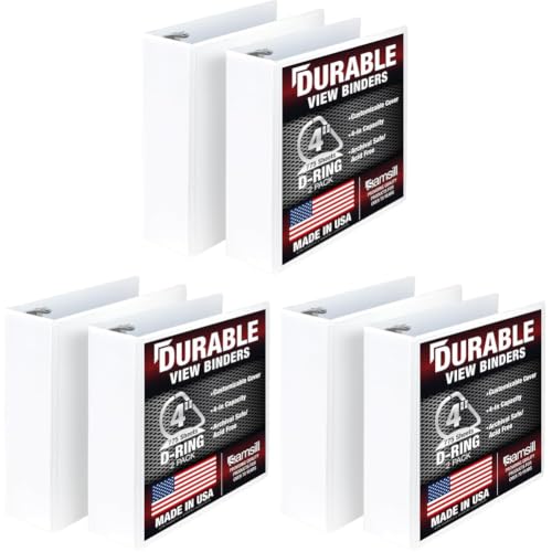 Image of Samsill Durable 4 inch 3 Ring Binder, D Ring Binder, 100% Recycled Chipboard, White, 6 Pack