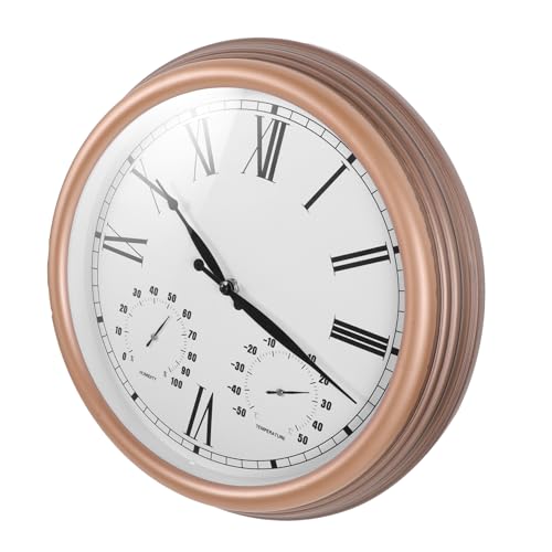 GOOHOCHY Horloge Murale Dextérieur Thermohygromètre Résistant Aux Intempéries Décoration De Jardin Facile À Installer Chiffres Romains Heure Température Humidité
