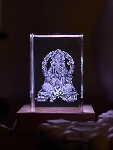 3D Crystal Hindu Gods Ganesh Ji Idol Murti Hanuman G Mulitcolor Led Lamp Light for Home Mandir with Wooden Base Hindu Collectible Figurines for New Home Base Not Included (LED Wooden Base Light)