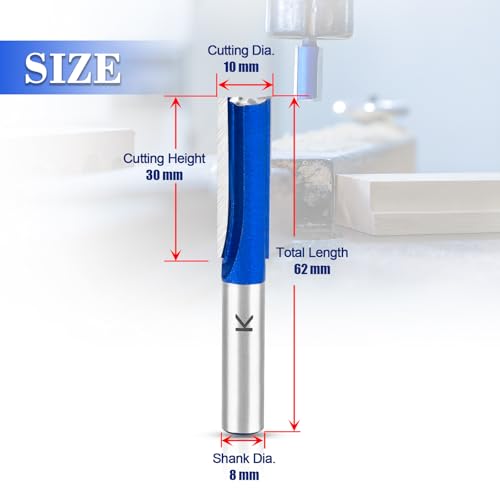 ASNOMY 10mm Nutfräser 8mm Schaft,Hartmetall Fräser Router Bits, Gerade holzfräser Router Bit Set, Fräsen Werkzeug für Holzbearbeitung
