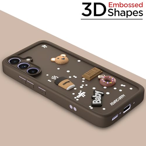 Image of Amazon Basics Back Cover for Samsung Galaxy A34 5G | Cute Fun Cartoon 3D Bear Silicone Full Body Protection Bumper case (Brown)