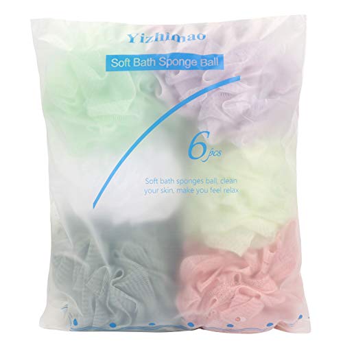 Yizhimao 6 Pack Bath Shower Loofahs Sponge 4 Adhesive Hooks Mesh Pouf Boddy Scrubber Shower Ball for Body Wash, Various colors - Thumbnail 5