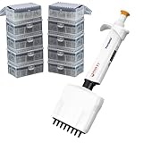 4E's USA Multi-Channel Adjustble Volume Pipette with 10 Racks 10ul Pipette Tips, 8-Channel Micropipettes, 0.5-10ul