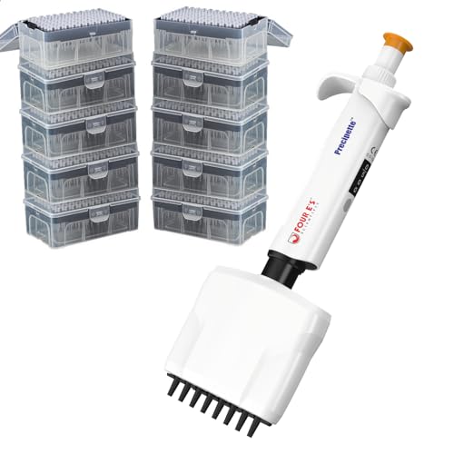 4E's USA Multi-Channel Adjustble Volume Pipette with 10 Racks 10ul Pipette Tips, 8-Channel Micropipettes, 0.5-10ul