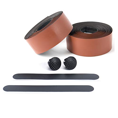 Vinqliq® Retro PU Leather Road Bike Bicycle Handlebar Grip Wraps Bar Tapes with Bar Plugs (Brown(Extra Thin Without EVA Liner))