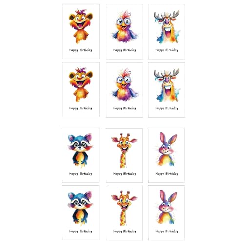 12 個の誕生日カードセット封筒漫画犬イラストグリーティングカードパーティー招待状記念日のための面白いカード夫のため