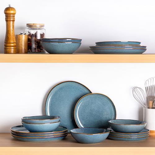 Image of AmorArc Ceramic Dinnerware Sets,Handmade Reactive Glaze Stoneware Plates and Bowls Sets,Highly Scratch Resistant | Dishwasher & Microwave Safe Dishes Set,Service for 6 (18pc)