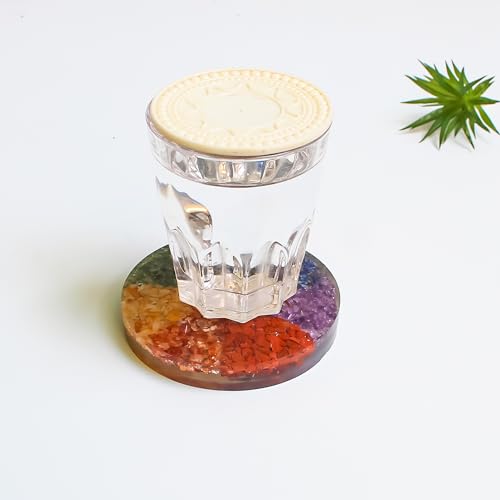 Image of Seven Chakra Crystal Coaster with Power Symbol Charm, Decorative Disc for Meditation Setup and Home Decor