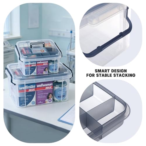 Image of HEY FOLY 15qt Medicine Organizer Storage Box with Tray, Set of 2 Plastic First Aid Box Empty, Thickened Medicine Container Chest, Multipurpose Medical Case with Labels, Blue Medicine Caddy