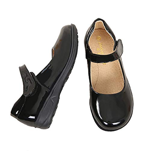Girls’ School Uniform Dress Shoes Performance Mary Jane Flats Bright Black Size 2M3